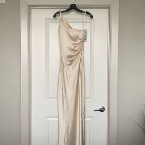 Revelry One-Shoulder Satin Gown in Champagne